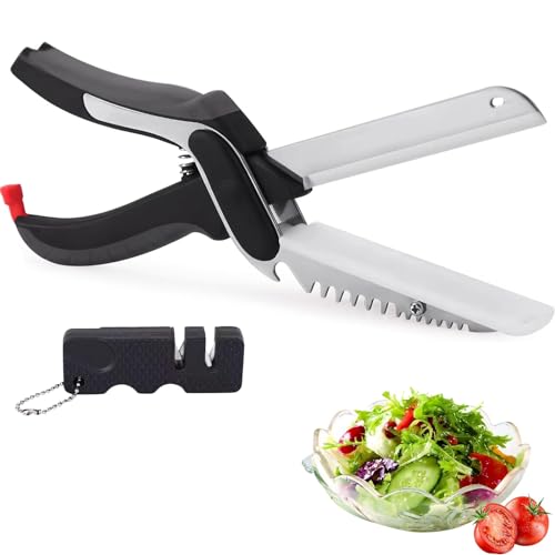 Zagahul Vegetable Slicer Cutter,Chopper Vegetable Cutter,2 in1 Kitchen Salad Scissor with Attached Cutting Board,Vegetable Chopper,Food Cutter Chopper,Clever Smart Veggie Cutter
