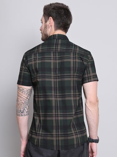 Image of Majestic Man Men Comfort Slim Fit Checked Pure Cotton Half Sleeve Casual Shirt
