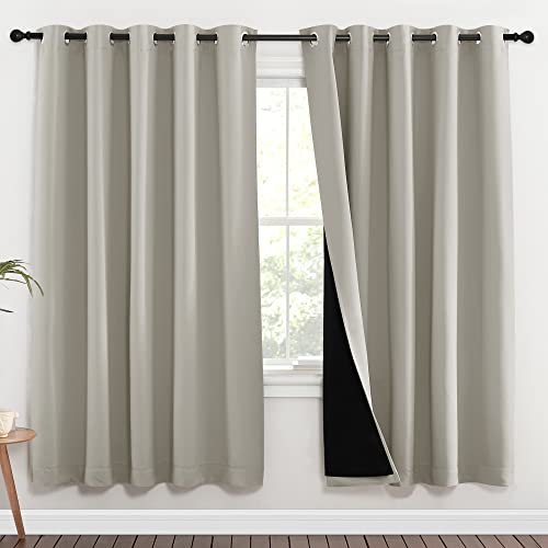 Image of NICETOWN 100% Blackout Window Curtain Panels, Full Light Blocking Drapes with Black Liner for Nursery, 72-inch Drop Thermal Insulated Draperies (Natural, 2 Pieces, 70-inch Wide Per Panel)
