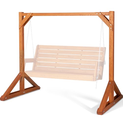 SUNCREAT Heavy Duty Wooden Swing Frame Stable Frame Porch Swing Bench Stand for Outdoor Backyard 800 lbs Capacity Brown
