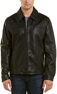 Cole Haan Signature Men's Smooth Lamb Skin Shirt Collar Leather Jacket, Black, X-Large
