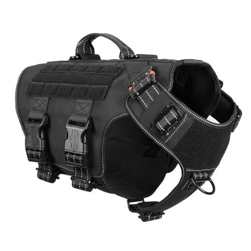 ICEFANG Tactical Dog Operation Harness with 6X Buckle,Dog Molle Vest with Handle,3/4 Body, Hook and Loop Panel for ID Patch,No Pulling Front Clip (X-Large (Pack of 1), Reflective Black)