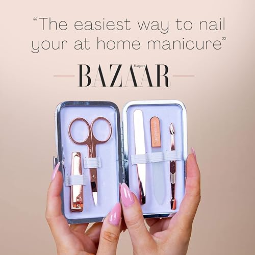 Lily England Manicure Set For Women & Girls - Nail Kit & Pedicure Tools With A Rose Gold Travel Case - Stainless Steel Nail Set Includes A Filer, Tweezer, Dual Cuticle Pusher, Scissors & A Clipper - 6