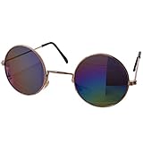 TE-Trend 70er Hippie Karneval Brille rund Gold buntverspiegelt Kostüm Zubehör Partybrille Flower Power Lennon Osborne
