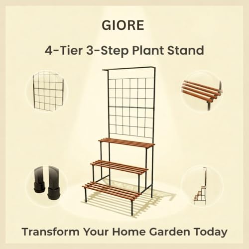 Image of Giore 4-Tier Plant Stand with Premium Finish, Large Indoor & Outdoor for Living Room, Balcony & Patio, Flower Pot Display Shelf, Home Dcor, Plant stand For Balcony