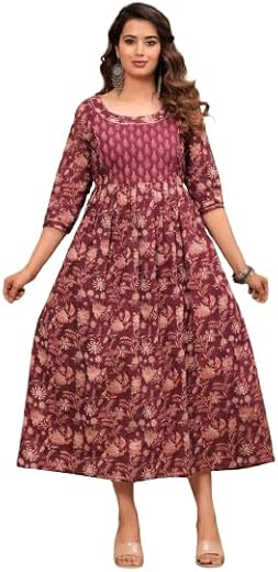 Fit and Flaired Cotton Printed I Maternity I Kurti I Kurta I Gown I Midi I Maxi I Feeding Kurti I for Women