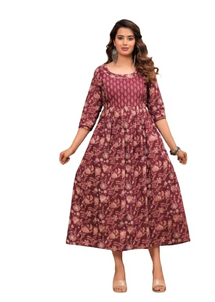 Fit and Flaired Cotton Printed I Maternity I Kurti I Kurta I Gown I Midi I Maxi I Feeding Kurti I for Women