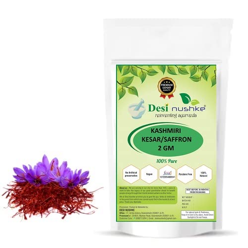 Desi Nushke Pure Natural Kashmiri Kesar | 2 g Saffron Threads | Purest Finest Zafran Threads