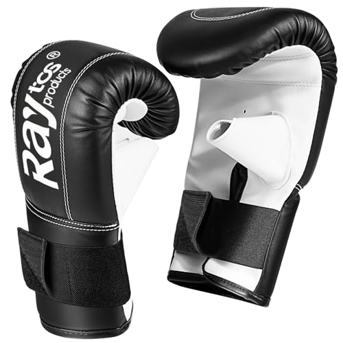 Raytos Boxing Bag Gloves - Professional Training Gloves for Heavy Bag Punching, Lightweight Bag Gloves for Men Women Kids, Quick Velcro Wrap&Durable PU Leather Fitness Gloves Black