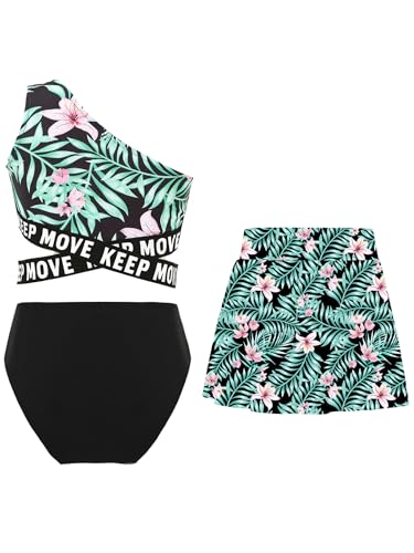 Kids Girls 3 Piece Bathing Suit Printed Tankini Bikini Set Summer Hawaiian Beach Skirt Swimsuit