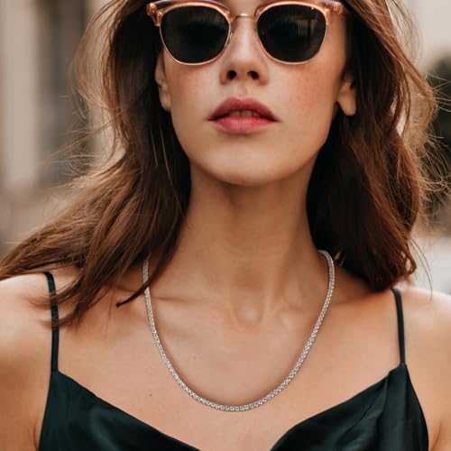 Tennis Necklace 18K White/Yellow Gold Plated 5A 3.0mm Round Cubic Zirconia Cut Faux Diamond Chain for Women and Men 4 Prong Jewelry3