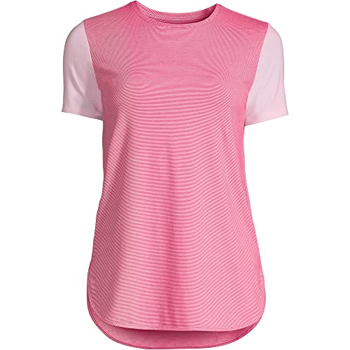Lands' End Womens Moisture Wicking Upf Sun Ss Curved Hem Tunic Top Hot Pink Stripe Mix Plus 1X #TOP1