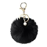 Mikey Store Rabbit Fur Ball Keychain Bag Plush Car Key Ring Car Key Pendant (Black )