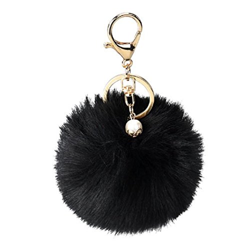 keychain, Mikey Store Cute Rabbit Fur Ball Keychain Bag Plush Car Key Ring Car Key Pendant (Black)