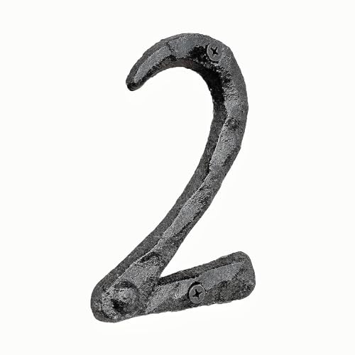 HOPEME Black 3D Cast Iron House Numbers, 5 Inch Address Number with Wrought Iron Nails Decoration for Outside, Solid Rustic Metal Number Sign, Black #2