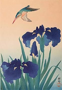 Japanese Art Print - Kingfisher and Iris Hana-Shobu ni Hisui by Ohara Koson