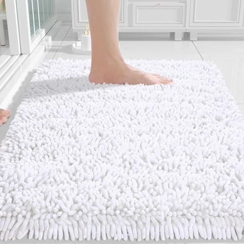 Yimobra Chenille Bathroom Rugs Non Slip, Extra Thick Soft Absorbent Bath Rug, Machine Washable Quick Dry Bath Mat for Bathroom Floor, Tub and Shower, Home Decor Accessories, 24x17, White by Yimobra - Used condition - US$13.75