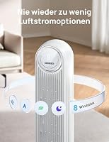 Dreo Smart 20dB Leiser Turmventilator, 10 m Wurfweite 4 Geschwindigstufen 4 Modi 8 Std. Timer 90° oszillierende Ventilator mit Kühlung WLAN & Fernbedienung für Schlafzimmer, Nomad OneS, Weiß – Ansicht 7