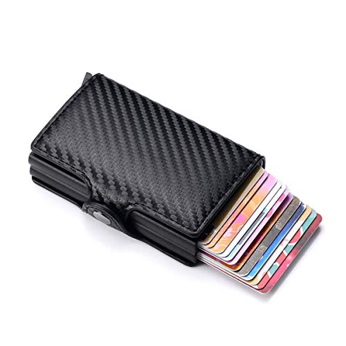 Ywhbk Carbon Fiber Leather Card Holder, Men Credit Card Holder, Slim Metal Card Case Front Pocket Anti-Theft-Rfid Auto Pop Up Travel Thin Wallets For Men (Black) #TOP1