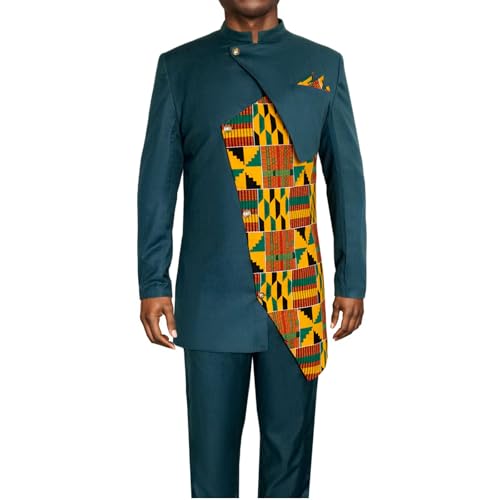 African Suits for Men Slim Fit Jacket Pants 2 Piece Set Dashiki Outfits Wax Patchwork Attire Wedding Clothes2