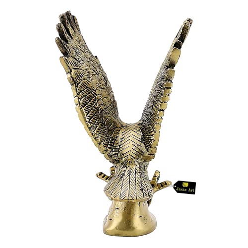 Jaszz Art Brass Flying Eagle (6 inches and 550g) Statue Hawk Sculpture Decorative Handmade Garuda Statue for Home Decor Office Handcrafted Showpiece Vastu Gift Item (Golden), Bird