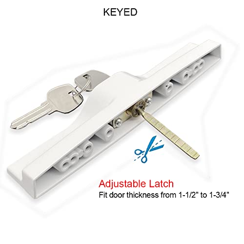Allywasai Sliding Patio Door Handle Set With Mortise Lock, Key Cylinder And Face Plate, Wood Handle Lock Set Fits Door Thickness From 1-1/2" To 1-3/4", 3-15/16" Screw Hole Spacing, White #TOP4
