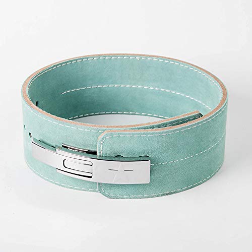 DYFAR Leather Weight Lifting Belt, Back Gym Strap Support Fitness Bodybuilding Lever Buckle Powerlifting Belt Cow Hide Exercise, Green, S