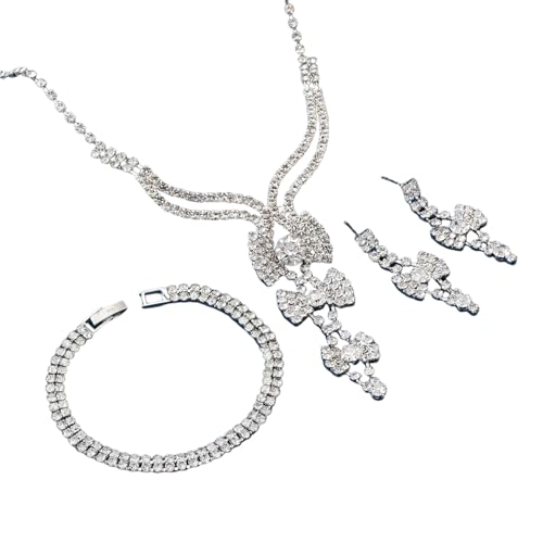 Juego de 3 pendientes de lazo con cadena y collar para mujer