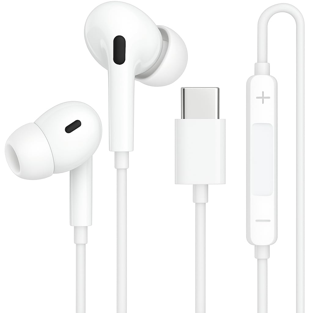 Earphones Compatible with iPhone 17/17 Pro / 17 Pro Max/iPhone Air / 16e / 16/16 Pro / 16 Plus / 16 Pro Max, Wired Headphones, In-Ear Earbuds with USB Type C Interface (WHITE)