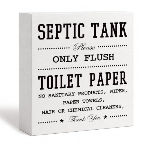 Funny Bathroom Decor Sign, Septic Tank White Decors Wooden Box Signs Plaque, White Box Sign Decor for Home Bathroom, Rustic Home Decoration, Table Decoration for Bath Room Toilet Restroom