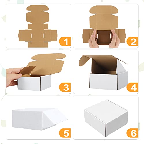 Eupako 4X4X2" Corrugated Box Mailers 50 Pack White Cardboard Small Shipping Boxes For Mailing (With 50 Stickers) #TOP2