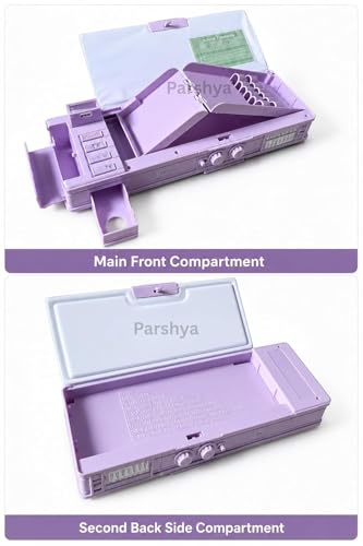 Image of Purple Multifunction Pencil Box for Girls with 2-Digit Password Lock, Built-in Sharpener & Calendar, Dual Sided Magnetic Geometry Compass Box with Buttons, School Gift (Password Lock Kuromi)