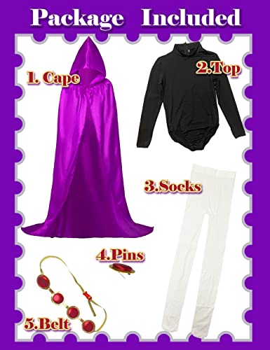Kids Raven Cosplay Set Of Belt Jumpsuit Cape Stocking Accessories Cosplay Halloween Costume For Teen Kids Girls Aged 3-10 (Purple, Kids 9T-10T) #TOP1