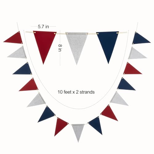 Image of MOWO Silver Blue and Red Pennant Banner Paper Bunting, 30pc, 20 feet | 4th July Independence Day Birthday Graduation Retirement Party Hanging Decoration, Pack of 30 Counts Pennant, 20 feet