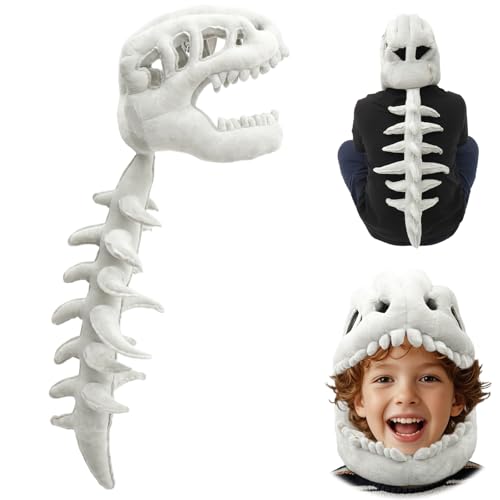 Dinosaur Skeleton Costume Set 2026 New Realistic Halloween Fun Spinosaurus Plush Dino Outfit with Spine Extension for Party Dress Up Fun Cosplay Outfit (Kid)