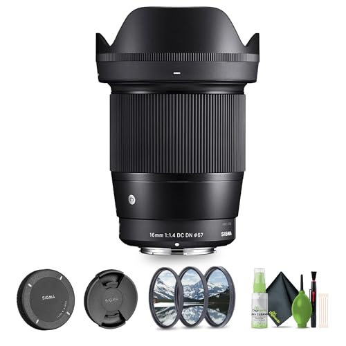 Sigma 16mm f/1.4 DC DN Contemporary Canon RF (402972) Bundle. The Ideal Lens for Professional Portraits, Weddings Indoor/Outdoor Adventure, Wildlife, Travel, Sarfari, Photography use + Accessories