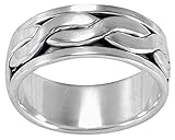 MENS 8MM Wide Celtic Knot Braid Sterling Silver Spinner/Spinning/Spin Band Ring - 925 Sterling Silver - Meditation Worry Stress Ring - Size S SPINNER RINGS FOR MEN: The spinner ring is a combination of rings that have a band ring under the top spinne...