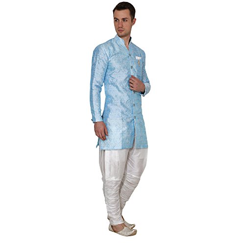 Image of Royal Kurta Men's Jacquard Silk Floral Print Indowestern Sherwani