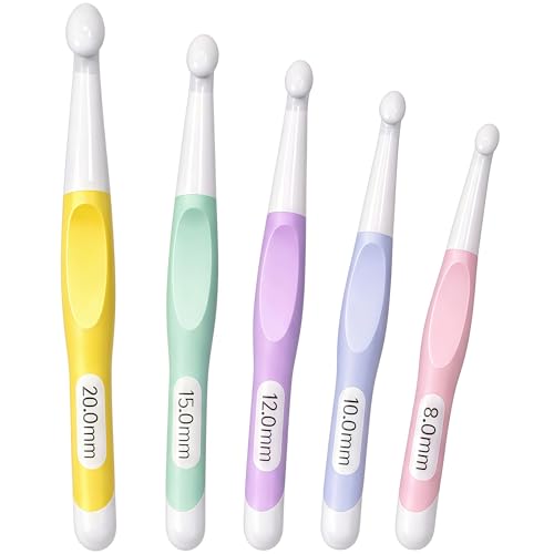 GKINIKG Crochet Hooks for Chunky Yarn, Jumbo Crochet Hook Set 8–20mm, Ergonomic Large Grip Big Crochet Hooks for Blanket/Throw/Shawl Projects, DIY Craft Gift