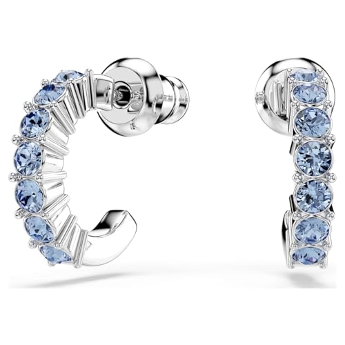 Image of Swarovski Mini Womens Hoop earrings Round cut - Blue - Rhodium plated - 5725789