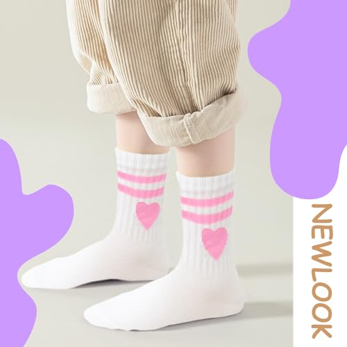 Bemeol Girls Crew Socks 10 Pairs Girl Casual Athletic Cotton Lightweight Stretch Crew Socks for Kids 4-6 6-8 8-10 Years Old2