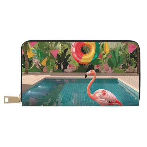 Flamingo and Swimming Pool Printed Long Wallet for Women Men Cute Coin Purse with Card Holder - Main Image