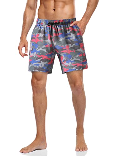 unitop Men's Swim Trunks Lightweight Colorful Sharks Pattern Volley Shorts with Lining Gray-351 32