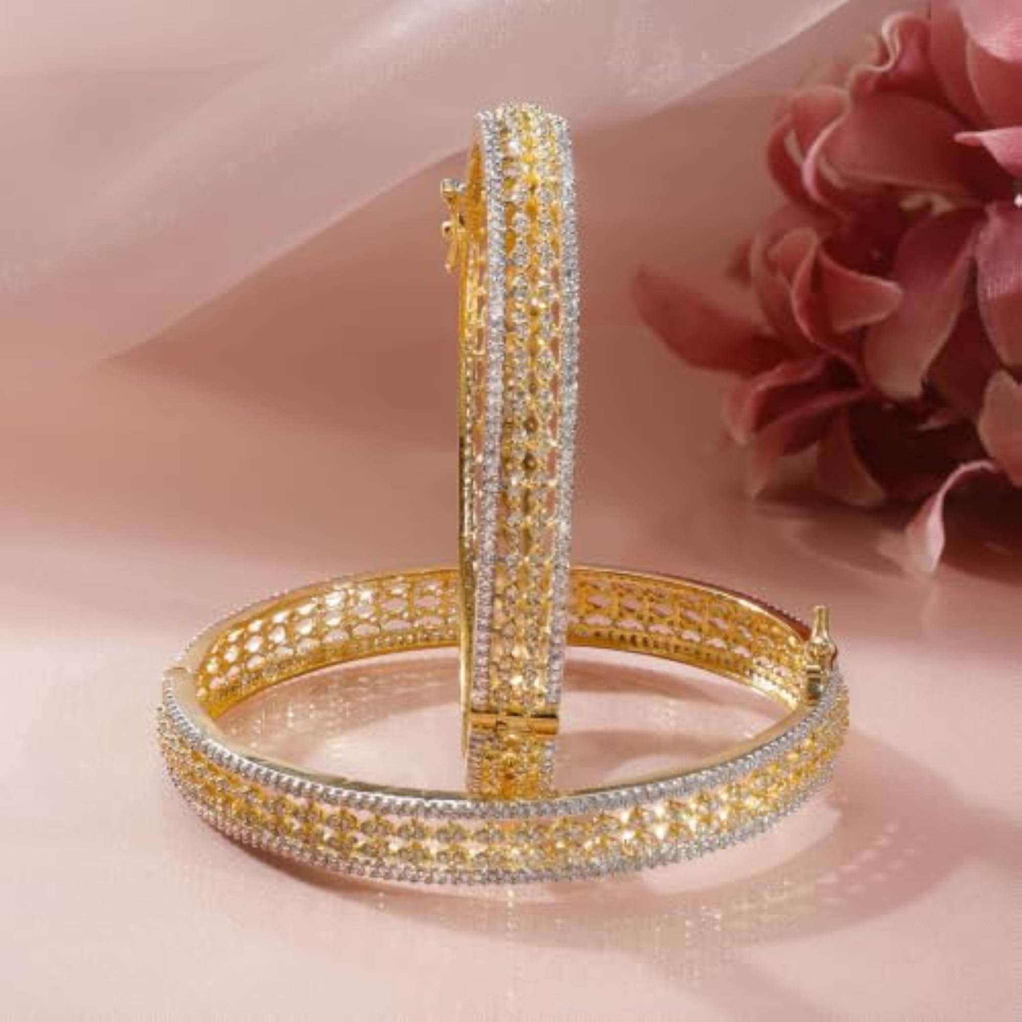 Gold Plated Zirconia Traditional Wedding Bangles Set