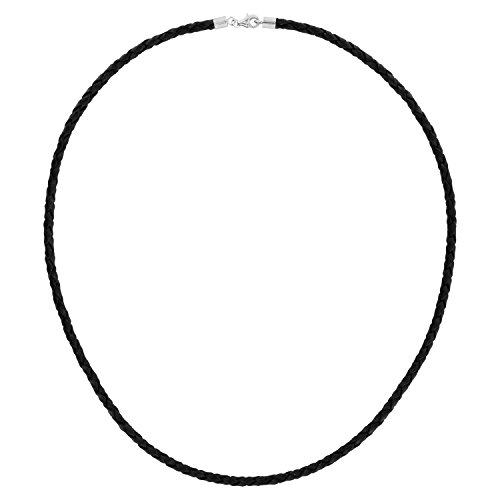 Auroris Geflochtene Echtleder-Kette schwarz Dicke 3mm mit Karabinerverschluss aus 925 Sterling-Silber Länge: 45cm