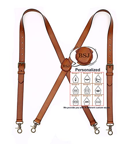Image of Mens Suspenders X Back Design Leather Suspenders Adjustable Brown Braces Groomsmen Gift for Wedding