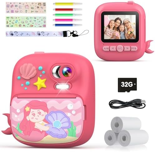 CAMCLID Appareil Photo Instantané Enfants – Écran 2,4″, Objectif 12MP, Vidéo 1080P, Carte 32Go, Papier Thermique Inclus – Cadeau Fille Garçon 3-12 Ans (Violet)