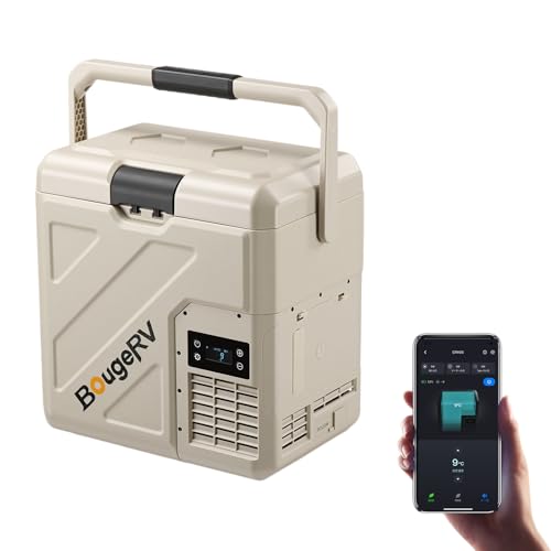 【リン酸鉄電池内蔵可能】BougeRV ポータブル冷蔵庫 20L小型 -20℃～20℃ 冷凍冷蔵対応 軽量 静音 省エネ 大型ハンドル付き アプリ操作可 4WAY電源対応（AC100V/DC12V・24V/電池/ソーターパネル） LED温度表示 車中泊 キャンプ アウトドア 保冷ボックス CRH 20Lの商品画像（Amazon）