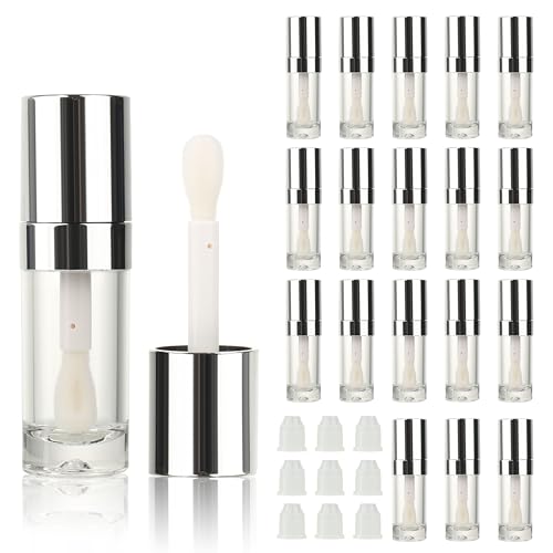 COSIDEA 18pcs Round 8ml 0.27oz r Round silve Empty lip gloss tubes with big large doe foot wand Lipgloss tube containers for lip oil packing