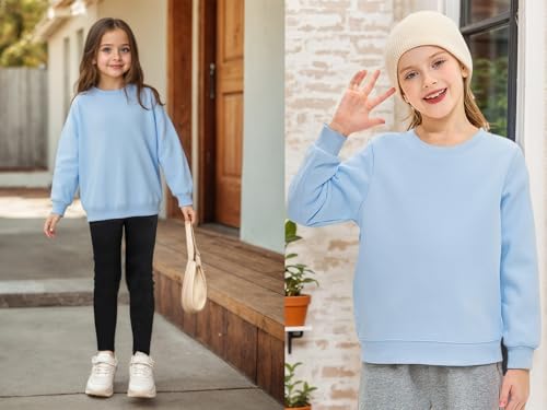 Sweatshirts Mädchen Jungen Casual Pullover Classic Baumwolle Hoodie Rundhalsausschnitt Langarmshirts Pulli Einfarbige Shirt Alter 7-14 Jahre (DE/NL/SE/PL, Alter, 11 Jahre, 12 Jahre, Regular, Blau)